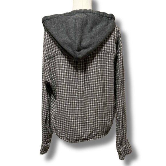 American Eagle Distressed Plaid Flannel Hoodie Shirt Sz M | Cropped Grunge Cozy - Picture 3 of 7